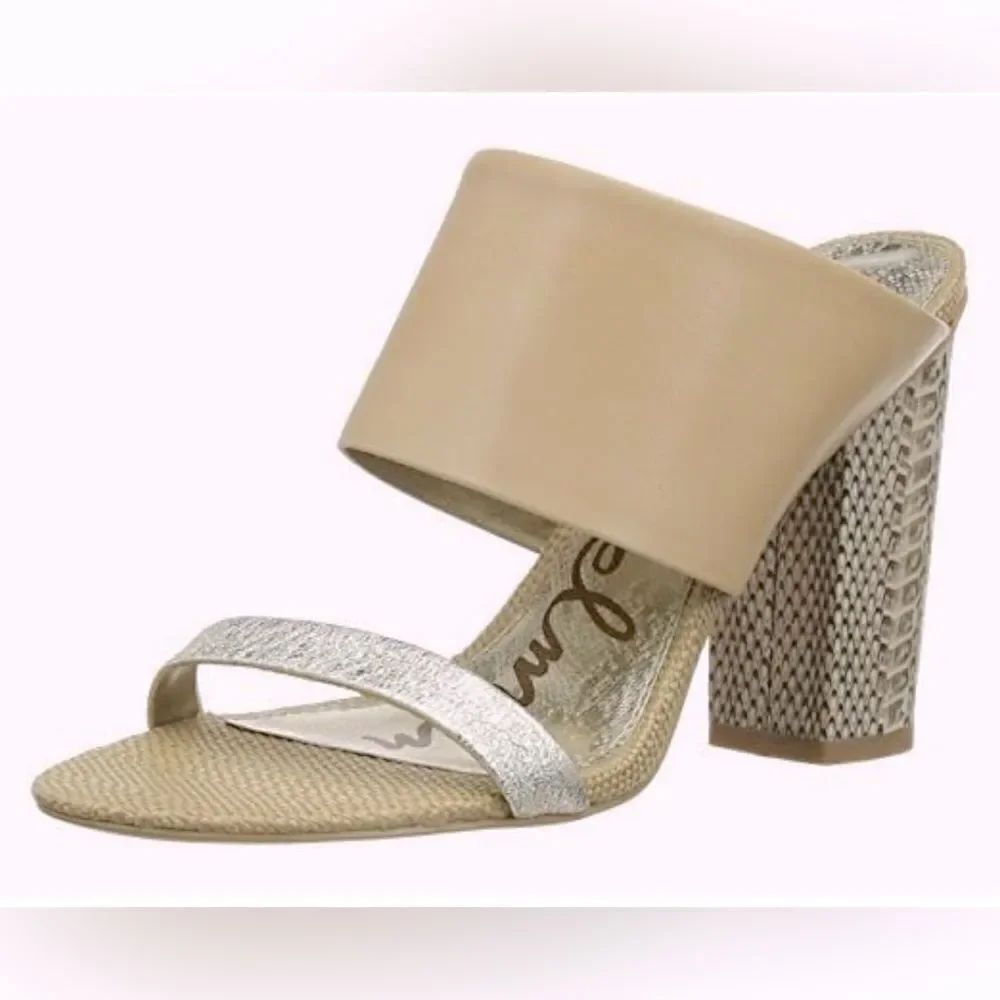 Sam Edelman Yoselin Light Tan Snakeskin Print Leather Slip On Heeled Sandals